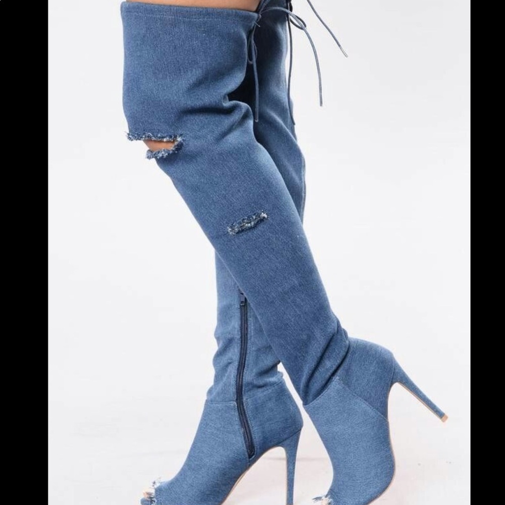 Thigh high denim FashionNova boots